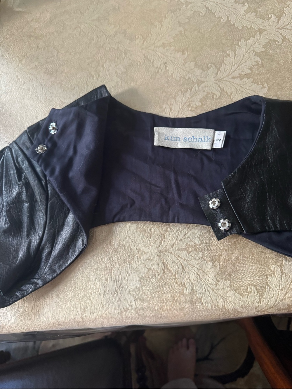 Kim Schalk Black 100% Leather Ultra Cropped Butterfly Sleeve Jacket Bolero 2